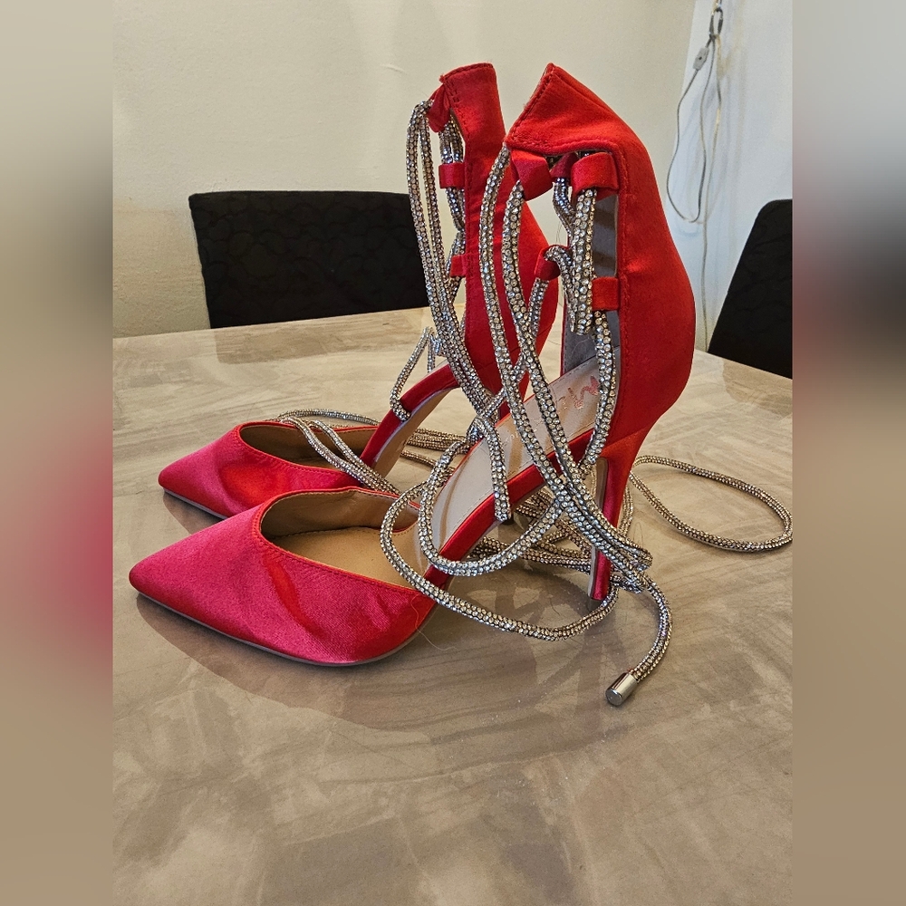 Miss Lola Red Heels with Silver Strap
